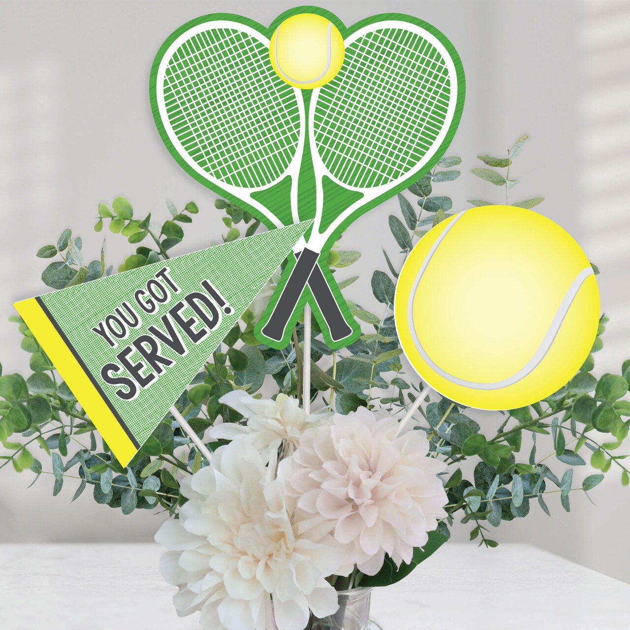 Big Dot of Happiness You Got Served - Tennis - Baby Shower or Tennis Ball Birthday Party Centerpiece Sticks - Table Toppers - Set of 15